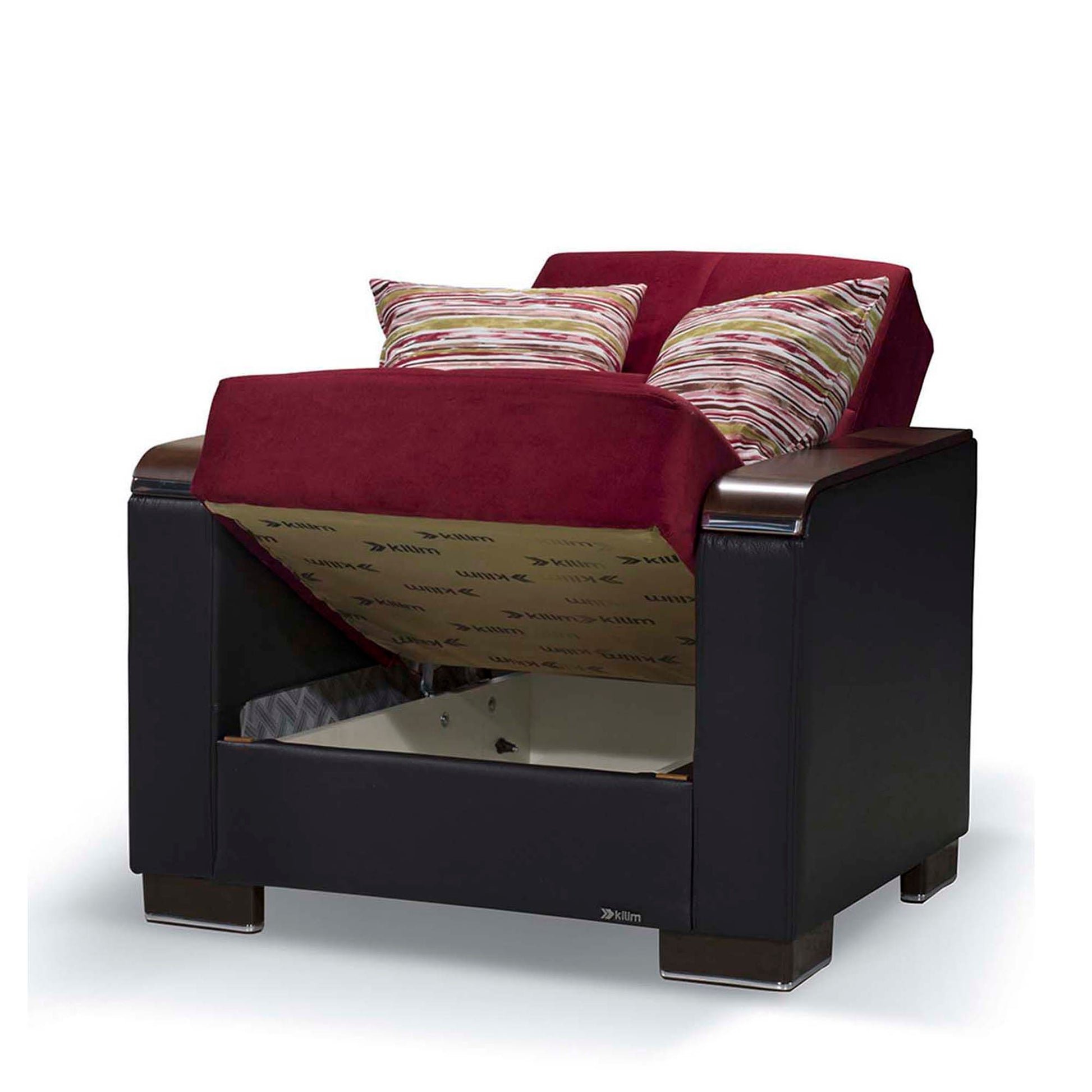 Ottomanson Armada X - Upholstered Convertible Wood Trimmed Armchair With Storage - Microfiber