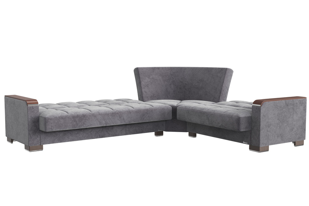 Ottomanson Armada X - Upholstered Convertible Wood Trimmed Sectional With Storage - Microfiber