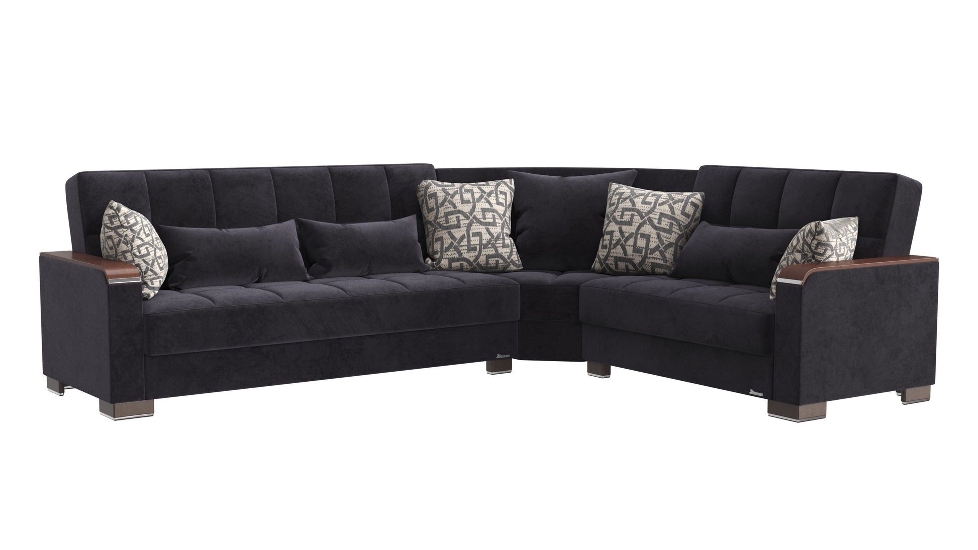Ottomanson Armada X - Upholstered Convertible Wood Trimmed Sectional With Storage - Microfiber