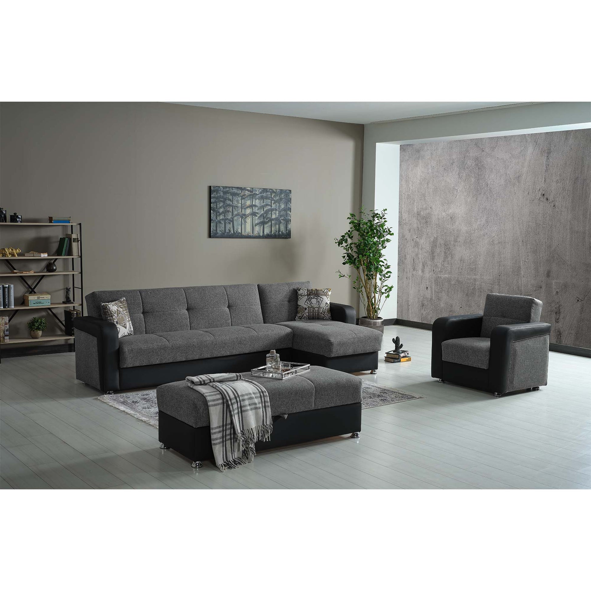 Ottomanson Harmony - Upholstered Convertible Sectional With Storage - Two Tone