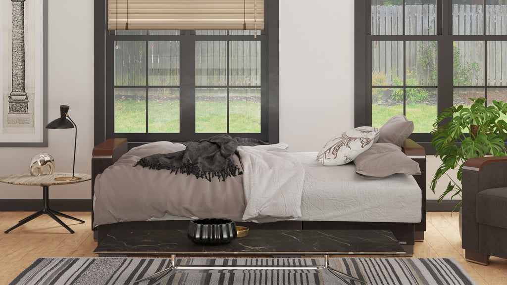 Ottomanson Armada X - Upholstered Convertible Wood Trimmed Chaise Lounge With Storage - Microfiber