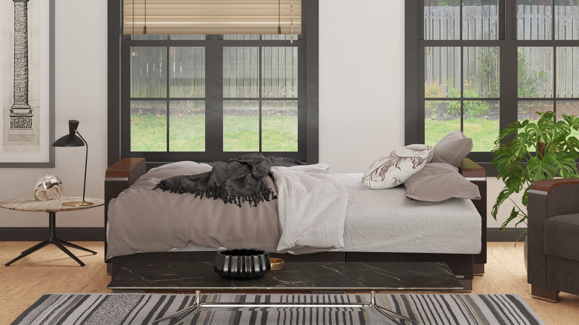 Ottomanson Armada X - Upholstered Convertible Wood Trimmed Chaise Lounge With Storage - Microfiber