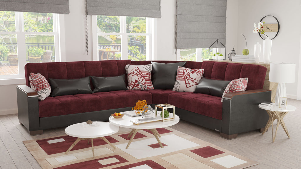 Ottomanson Armada X - Upholstered Convertible Wood Trimmed Sectional With Storage - Microfiber