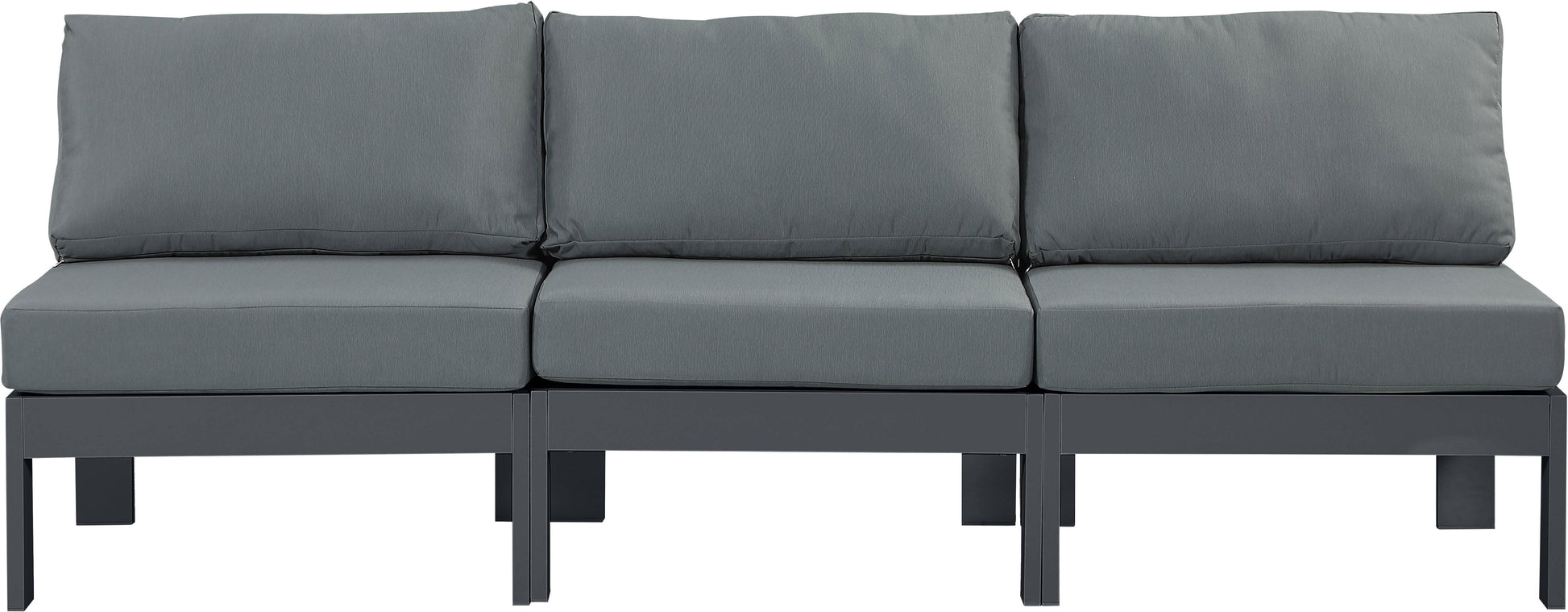 Nizuc - Outdoor Patio 3 Seat Armless Modular Sofa With Gray Frame