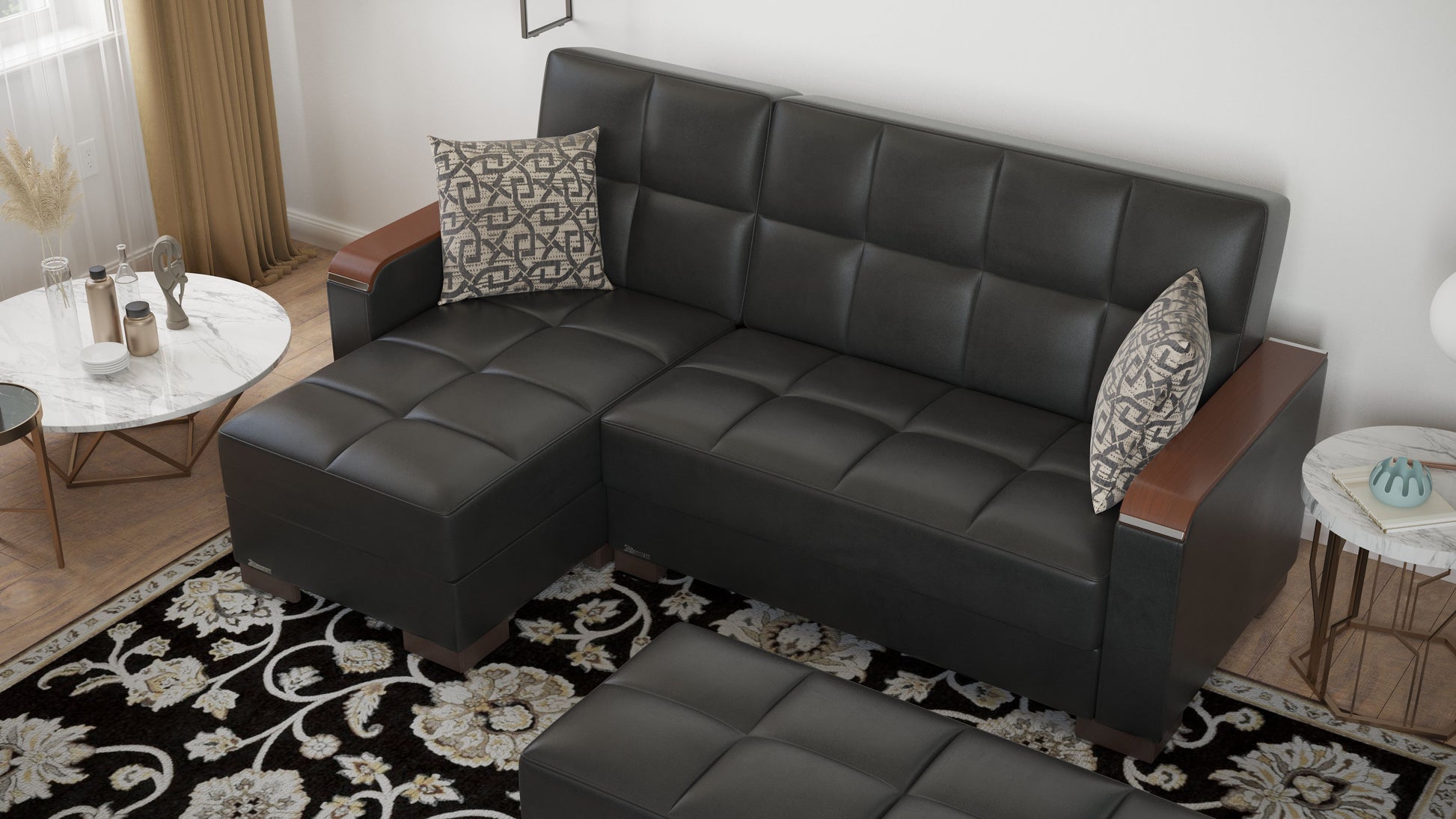 Ottomanson Armada X - Upholstered Convertible Wood Trimmed Chaise Lounge With Storage