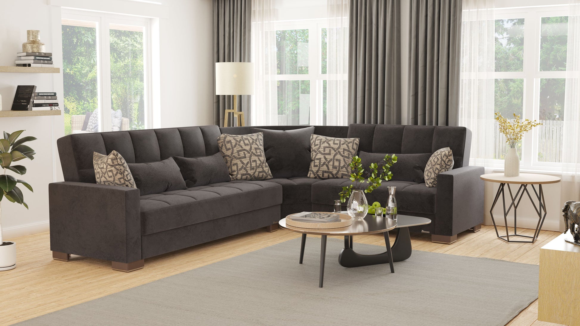 Ottomanson Armada - Upholstered Convertible Sectional With Storage - Microfiber