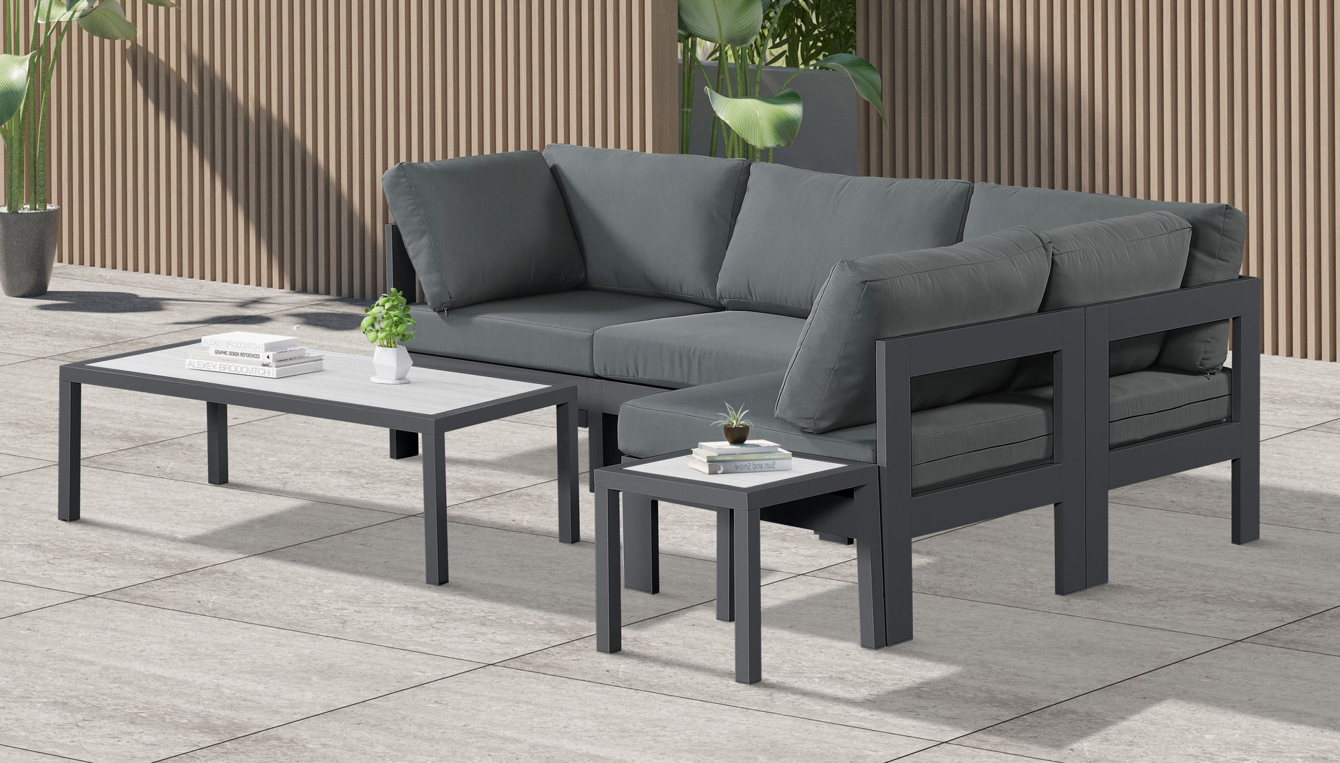 Nizuc - Outdoor Patio 4 Piece Modular Sectional With Gray Frame