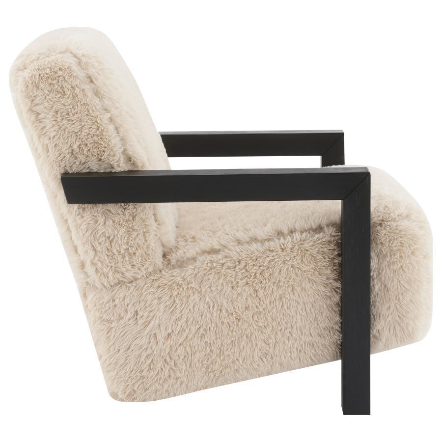 Fitzroy - Faux Fur Upholstered Chair Solid Wood Arms - Latte