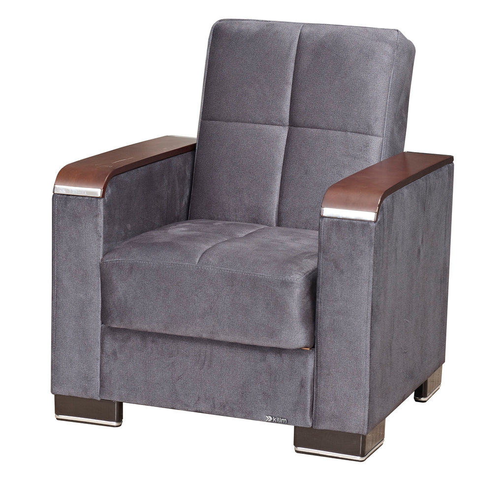 Ottomanson Armada X - Upholstered Convertible Wood Trimmed Armchair With Storage - Microfiber