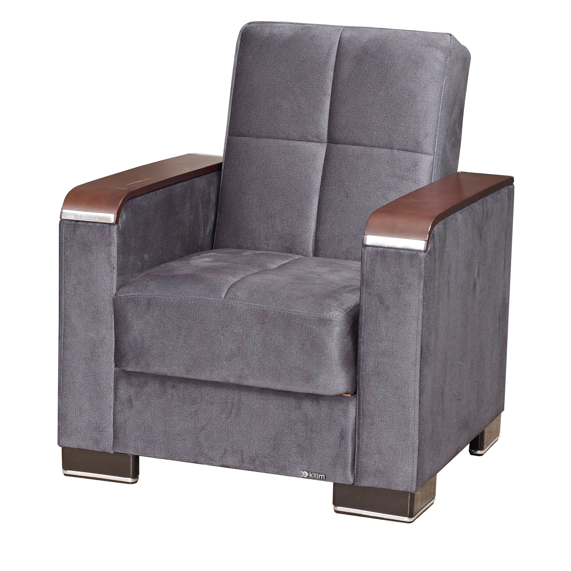 Ottomanson Armada X - Upholstered Convertible Wood Trimmed Armchair With Storage - Microfiber