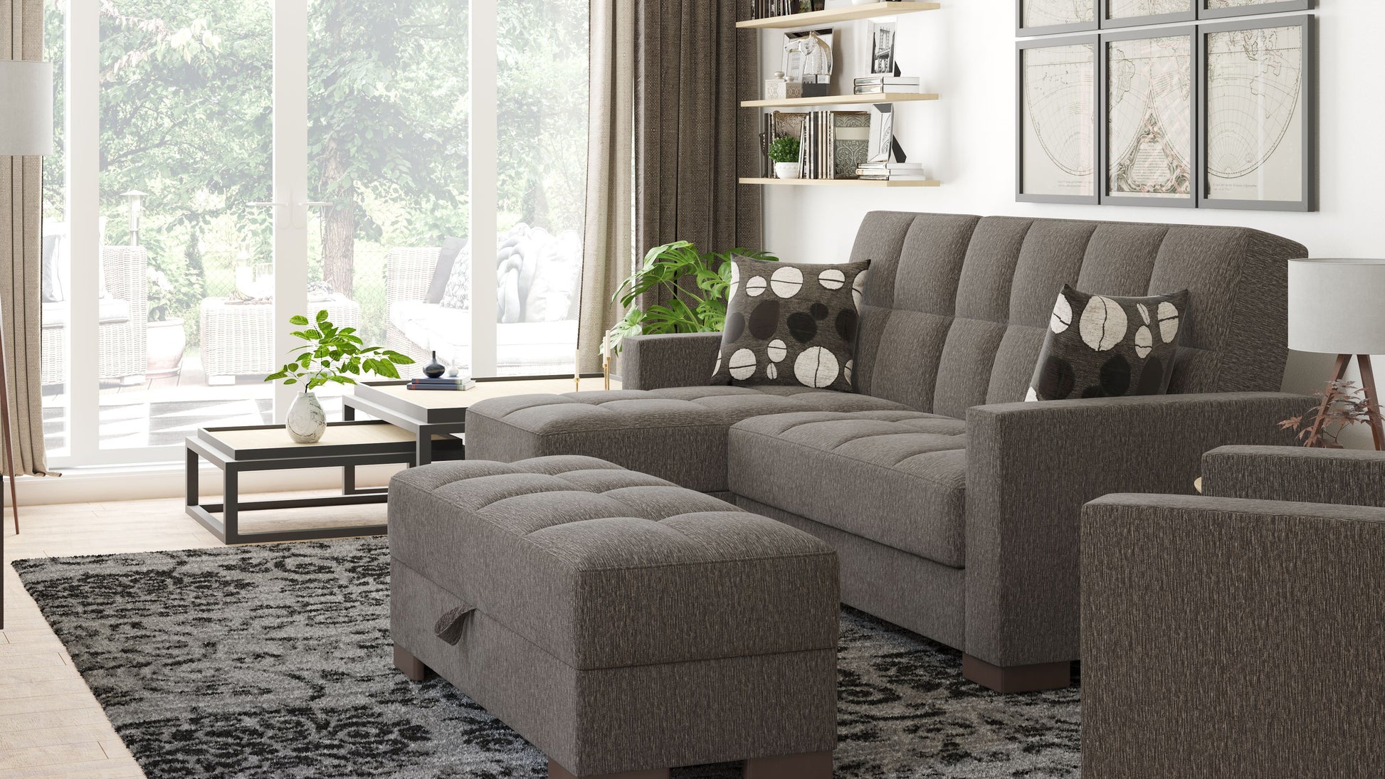 Ottomanson Armada - Upholstered Convertible Chaise Lounge With Storage - Chenille