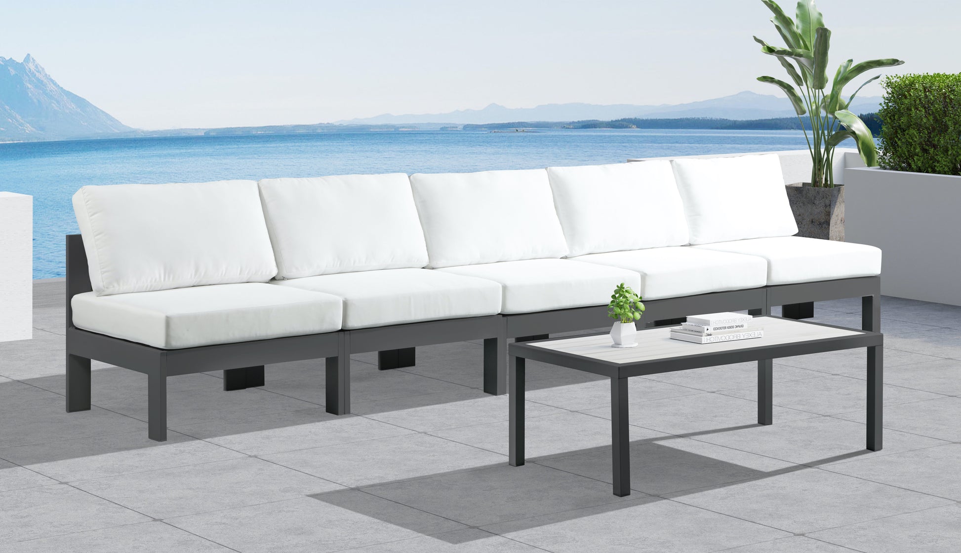 Nizuc - Outdoor Patio 5 Seat Modular Armless Sofa With Gray Frame