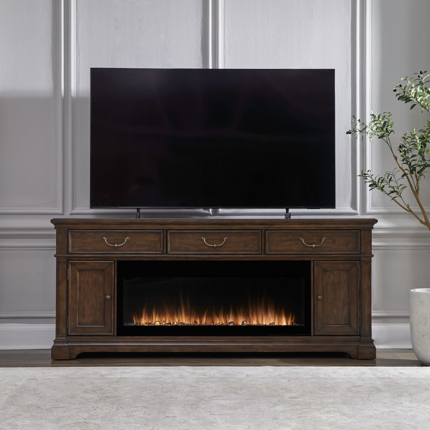 Fireplace TV Consoles - 512 84" Console With Fire FT - Brown