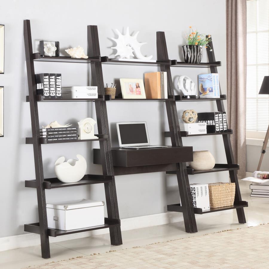Colella - 1-Drawer Ladder Desk With Shelf - Cappuccino