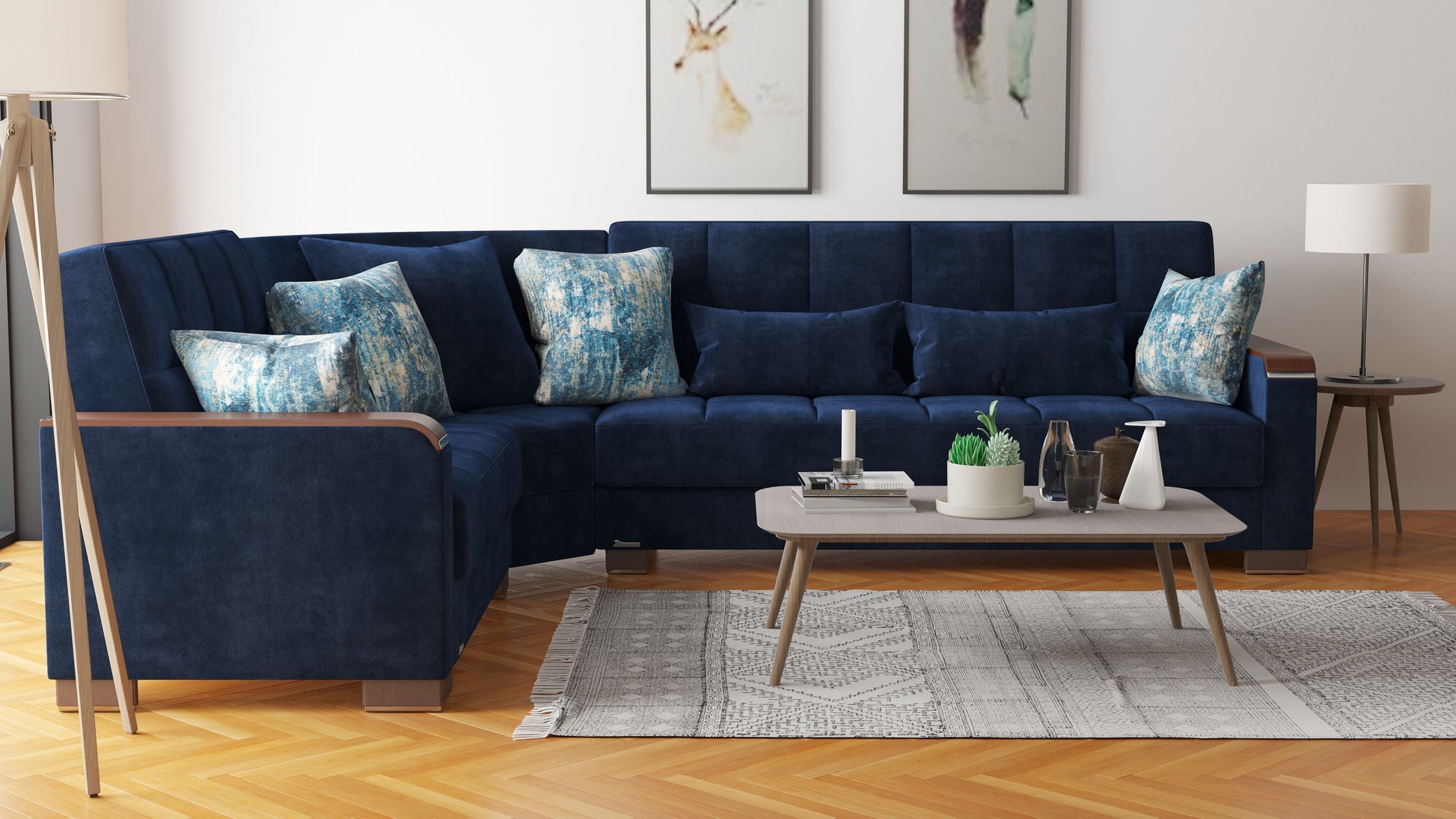 Ottomanson Armada X - Upholstered Convertible Wood Trimmed Sectional With Storage - Microfiber