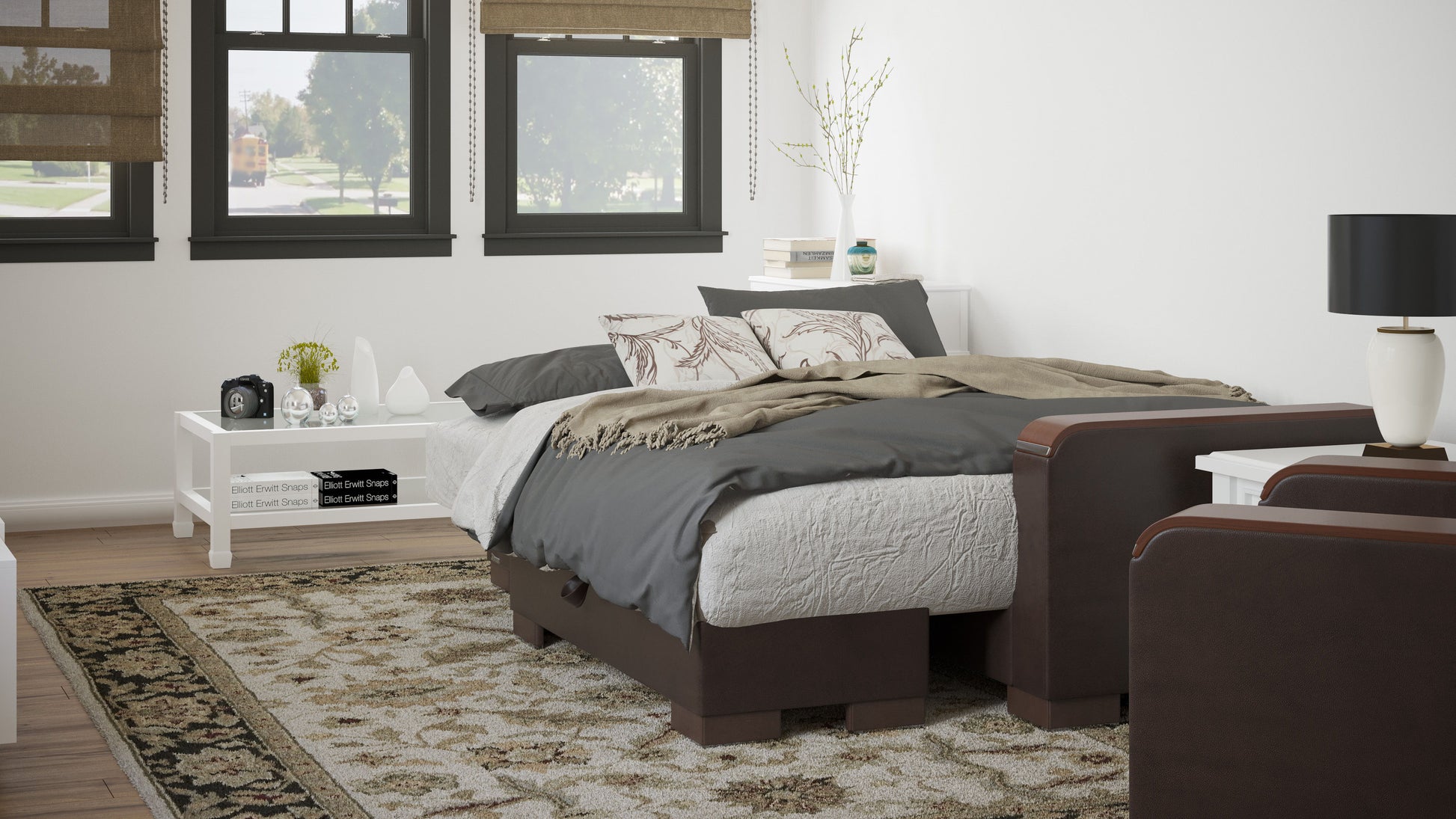 Ottomanson Armada X - Upholstered Convertible Wood Trimmed Chaise Lounge With Storage