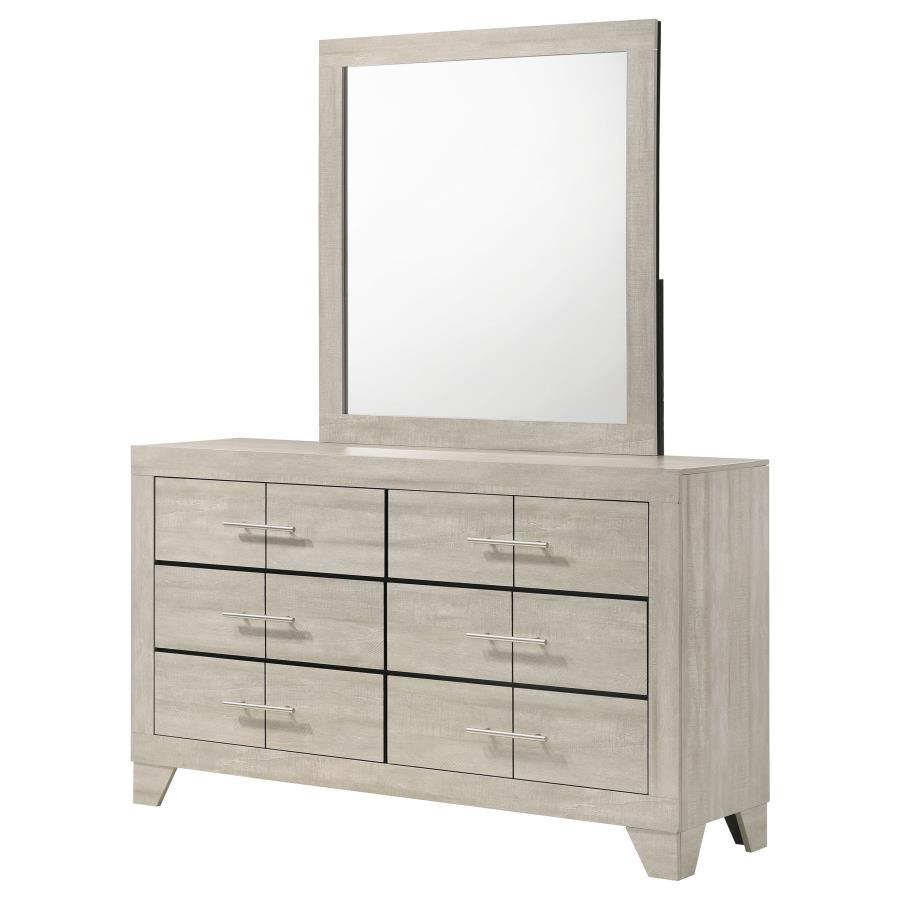 Trenton - 6-Drawer Bedroom Dresser With Mirror - Rustic Cream