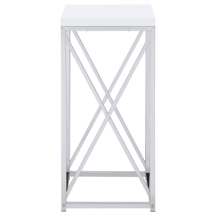 Edmund - Square Accent Side Table - White High Gloss And Chrome