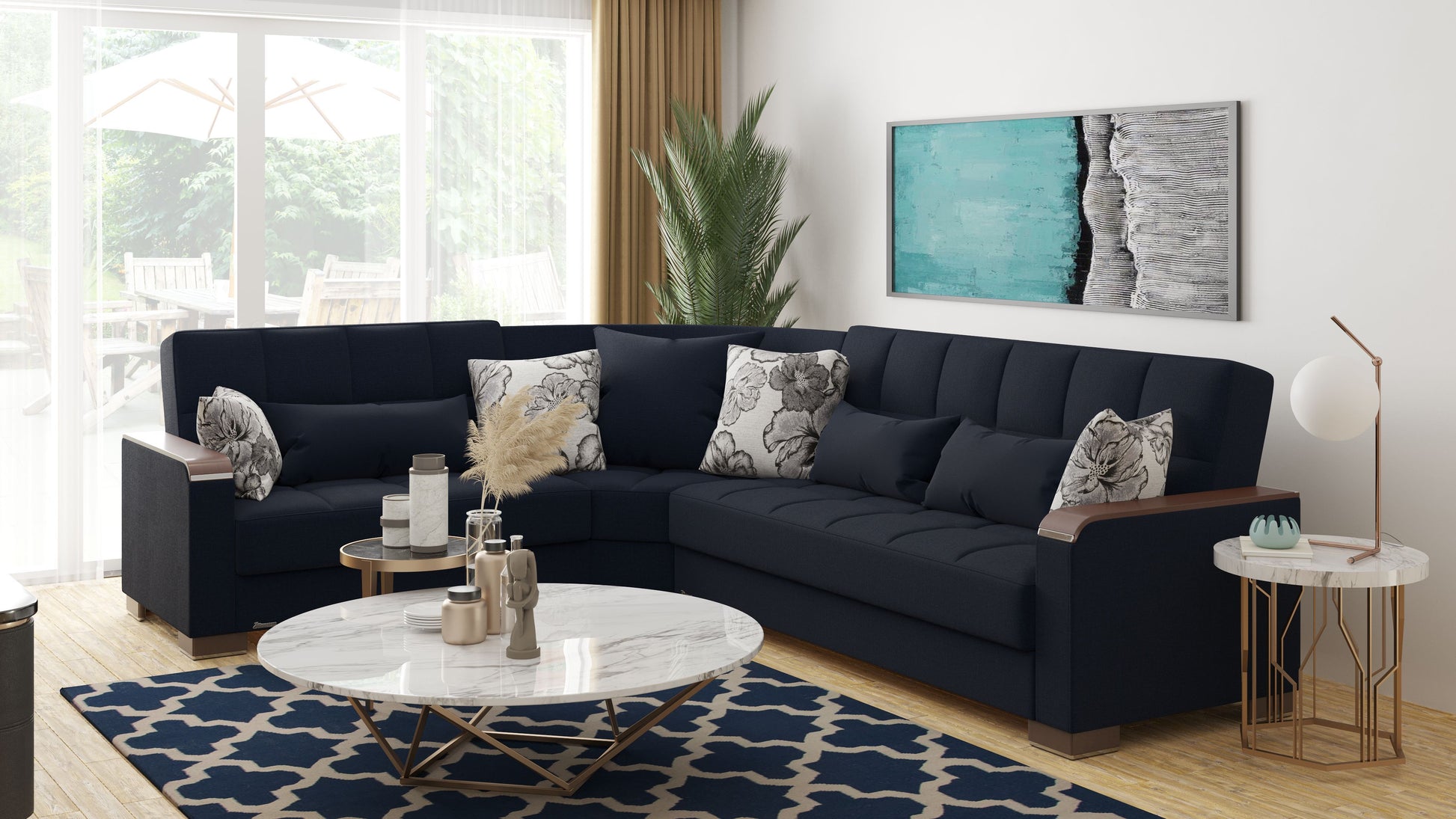 Ottomanson Armada X - Upholstered Convertible Wood Trimmed Sectional With Storage - Polyester