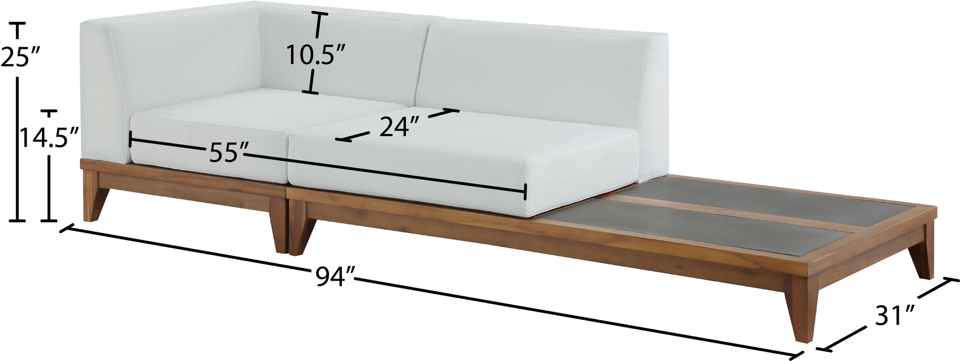 Rio - 2 Seat Modular Sofa With Table - Off White