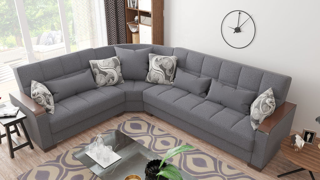 Ottomanson Armada X - Upholstered Convertible Wood Trimmed Sectional With Storage - Polyester