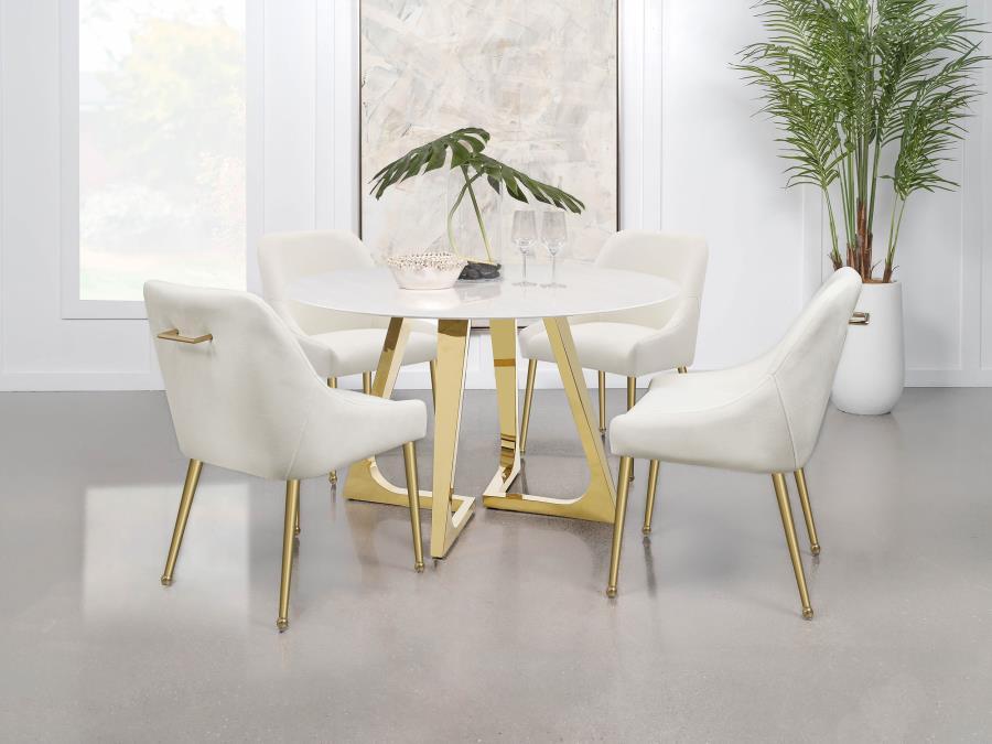 Gwynn - Round Marble Stainless Steel Dining Table - Gold