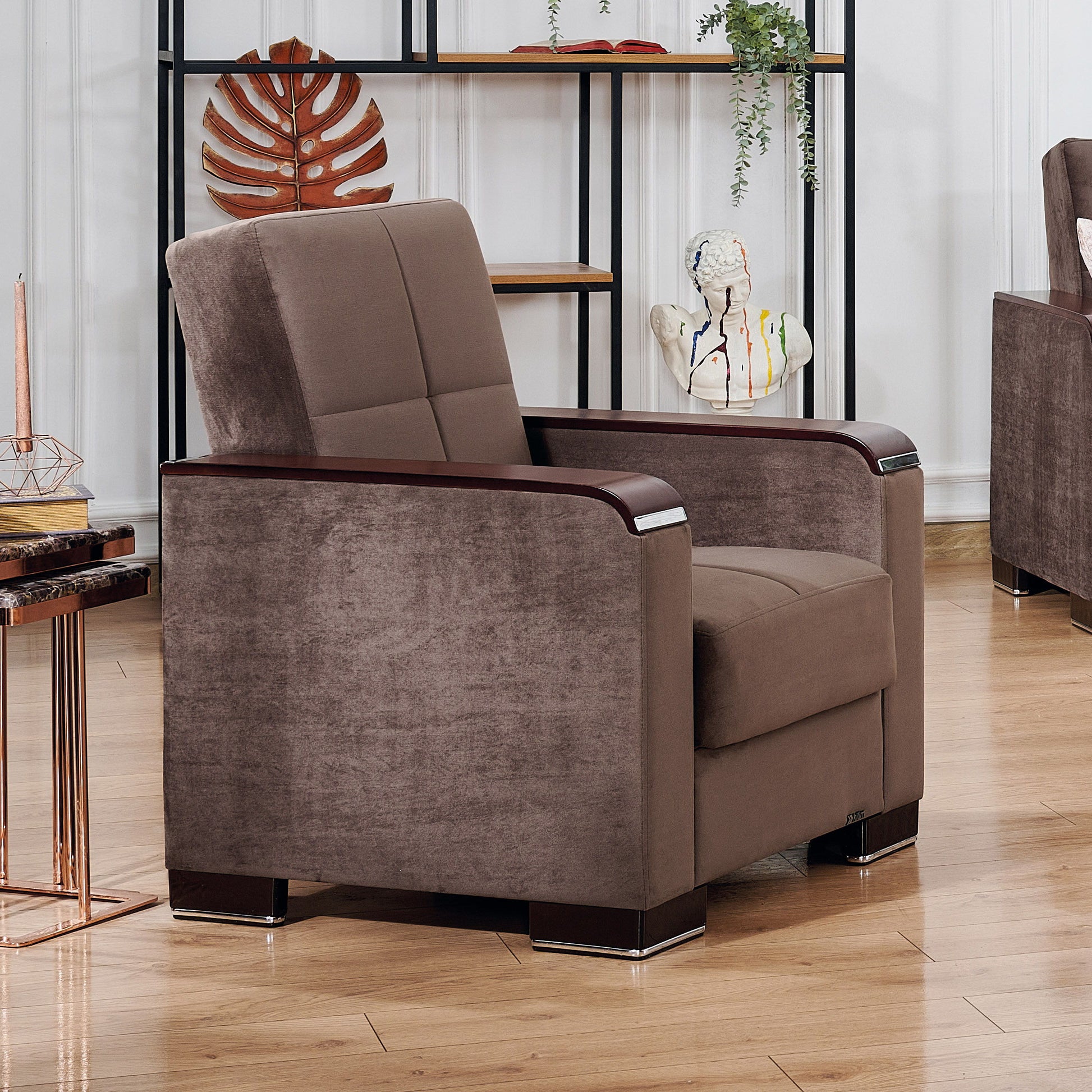 Ottomanson Armada X - Upholstered Convertible Wood Trimmed Armchair With Storage - Microfiber