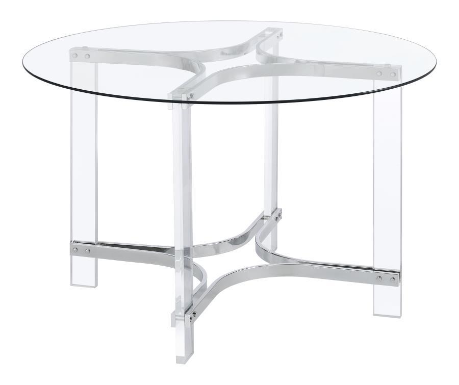 Keeling - 5 Piece Round Glass Top Acrylic Dining Set - Chrome