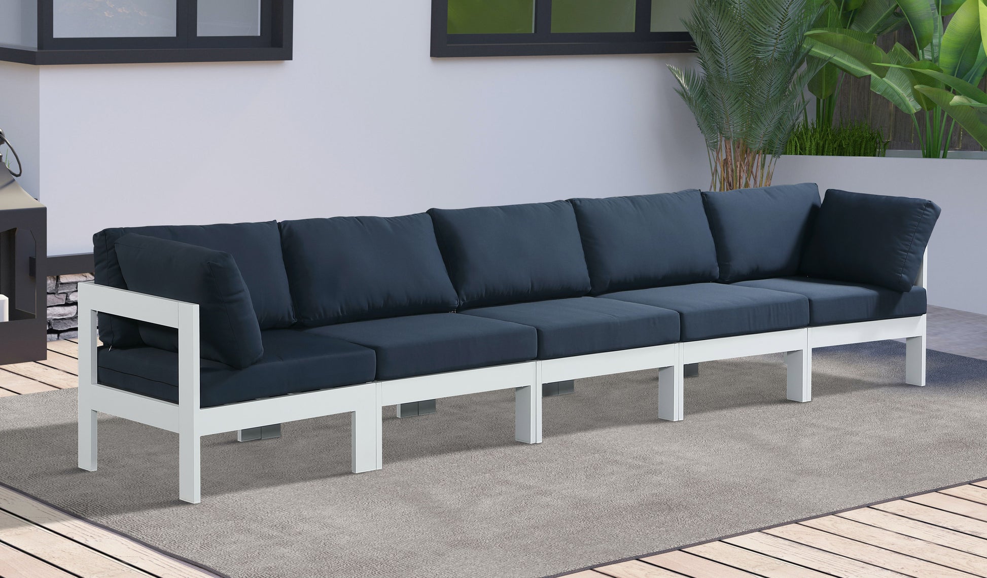 Nizuc - Outdoor Patio 5 Seat Modular Sofa With White Frame