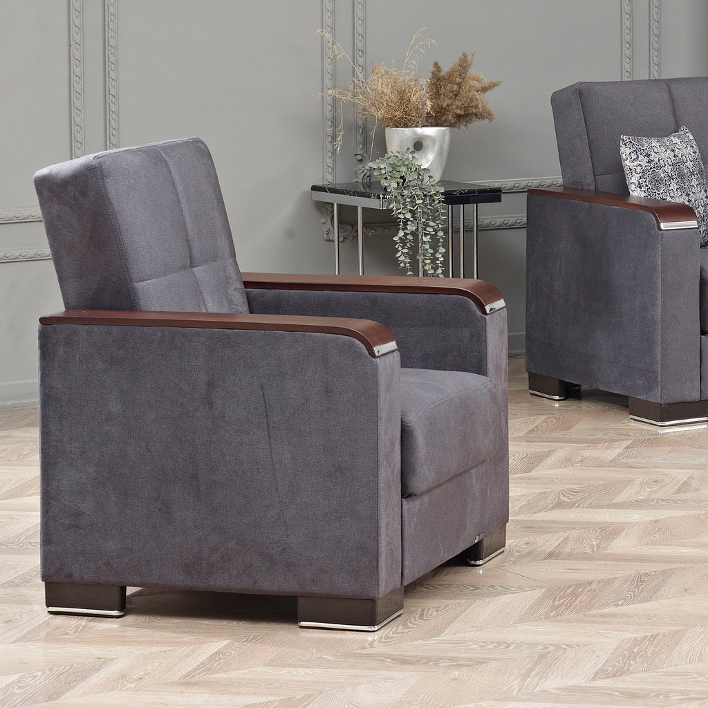 Ottomanson Armada X - Upholstered Convertible Wood Trimmed Armchair With Storage - Microfiber