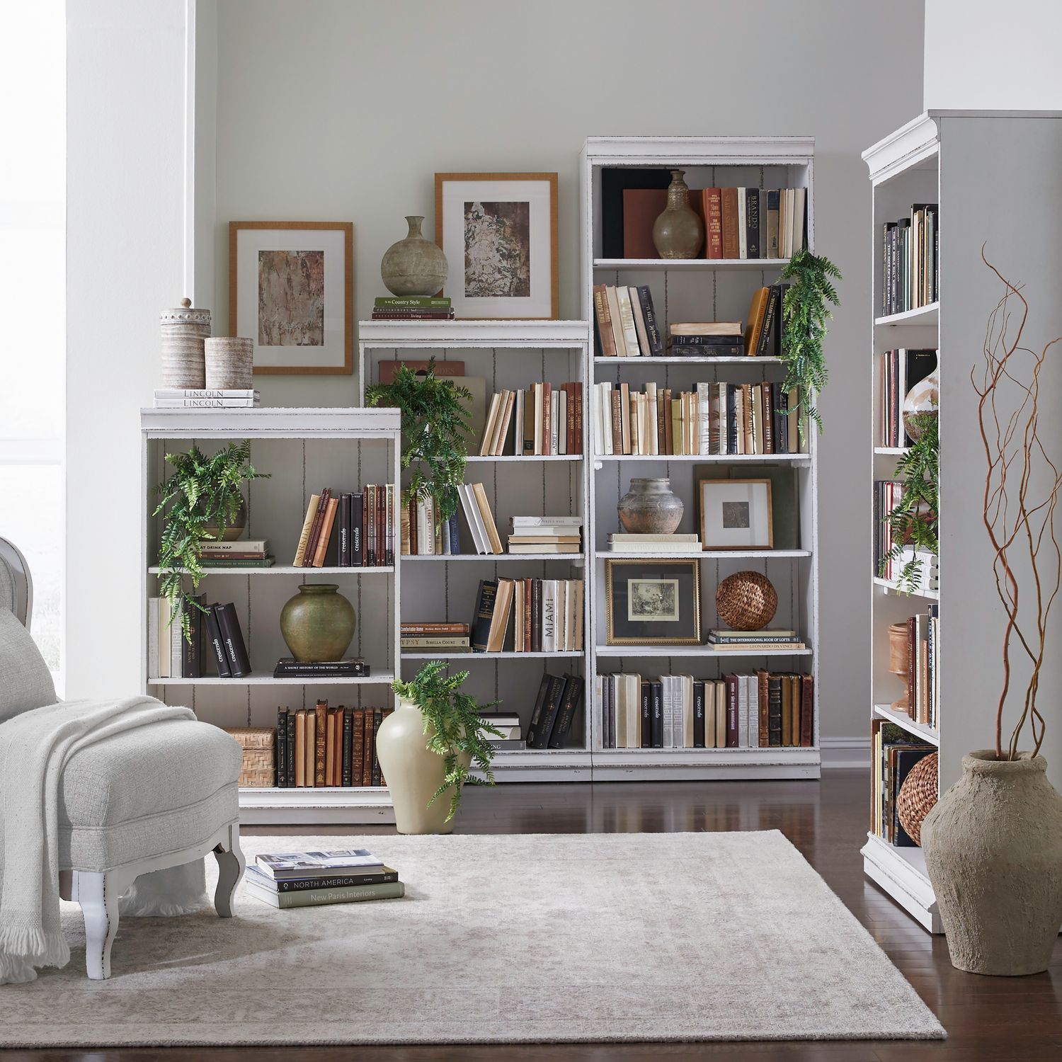 Magnolia Manor - Stepped Bookcase Wall - White