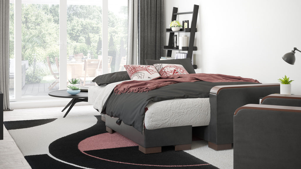 Ottomanson Armada X - Upholstered Convertible Wood Trimmed Chaise Lounge With Storage - Microfiber