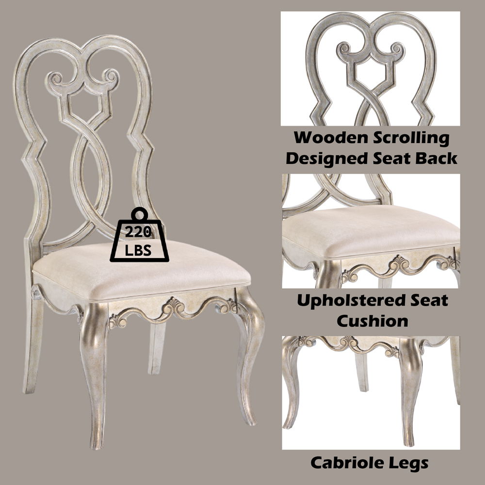 Esteban - Side Chair (Set of 2) - Ivory Velvet & Antique Champagne Finish