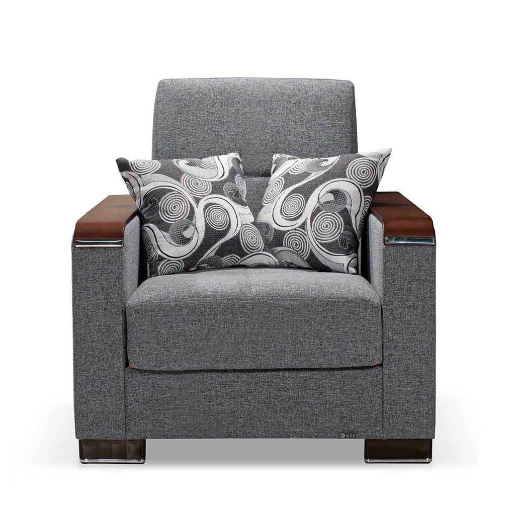 Ottomanson Armada X - Upholstered Convertible Wood Trimmed Armchair With Storage - Polyester