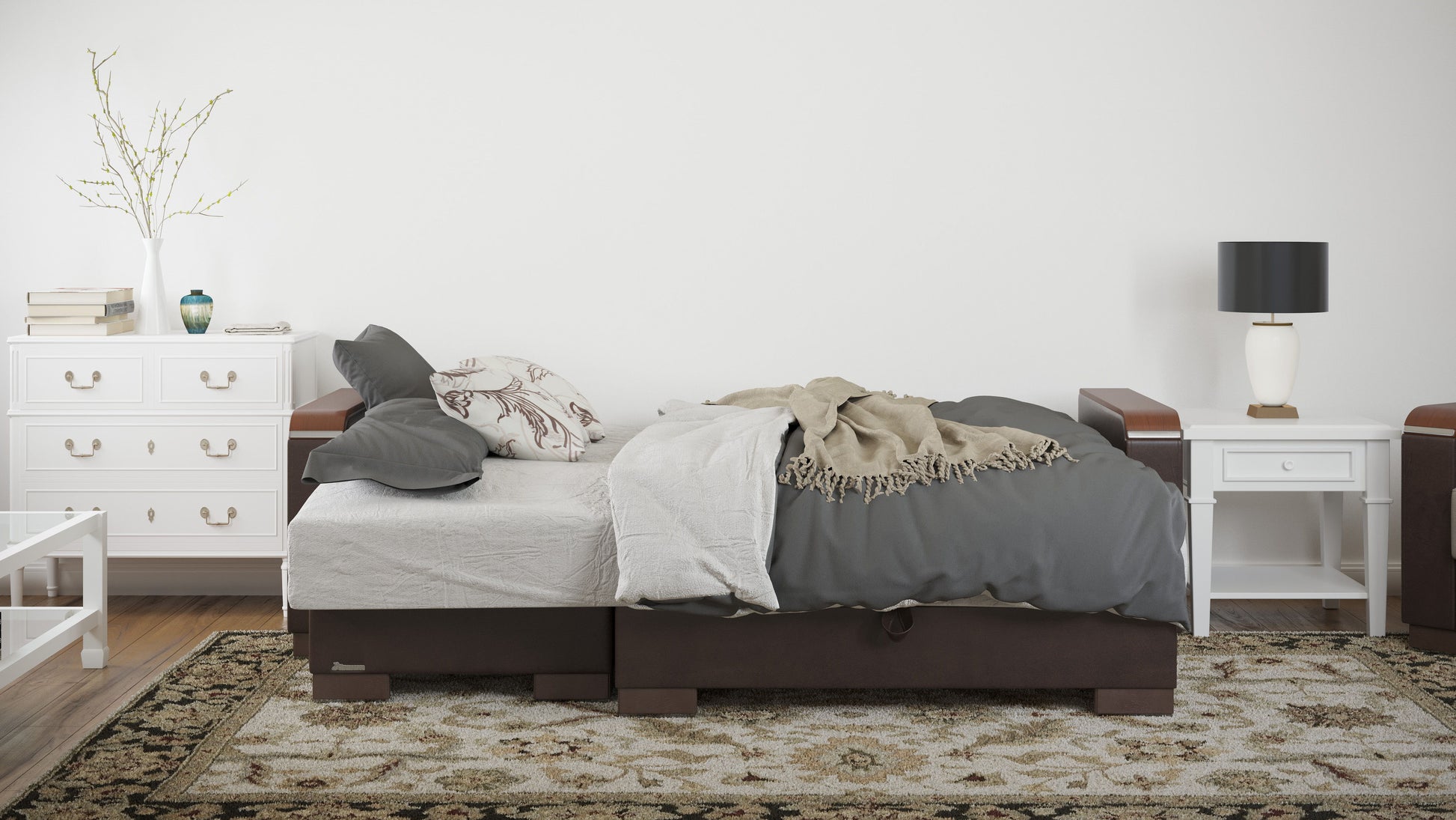 Ottomanson Armada X - Upholstered Convertible Wood Trimmed Chaise Lounge With Storage