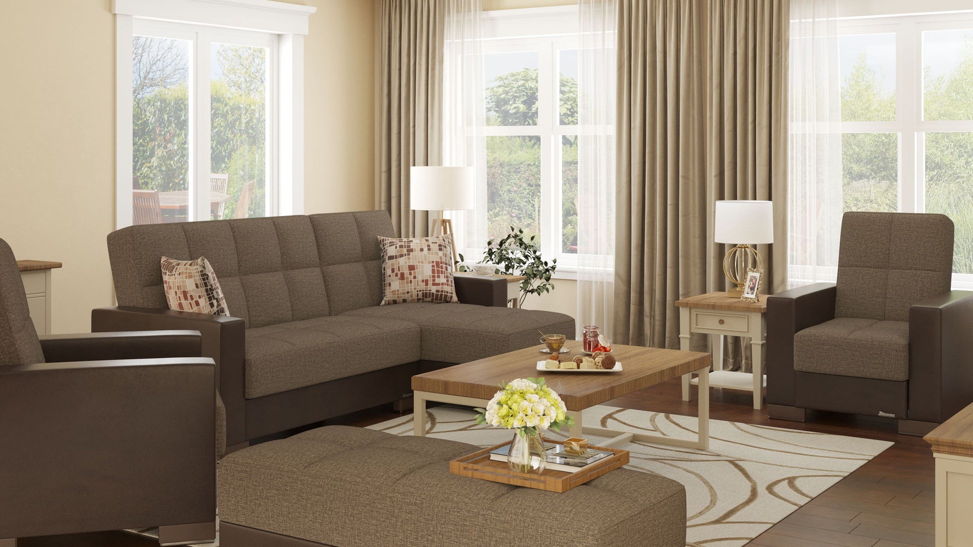 Ottomanson Armada - Upholstered Convertible Chaise Lounge With Storage - Brown PU Polyester