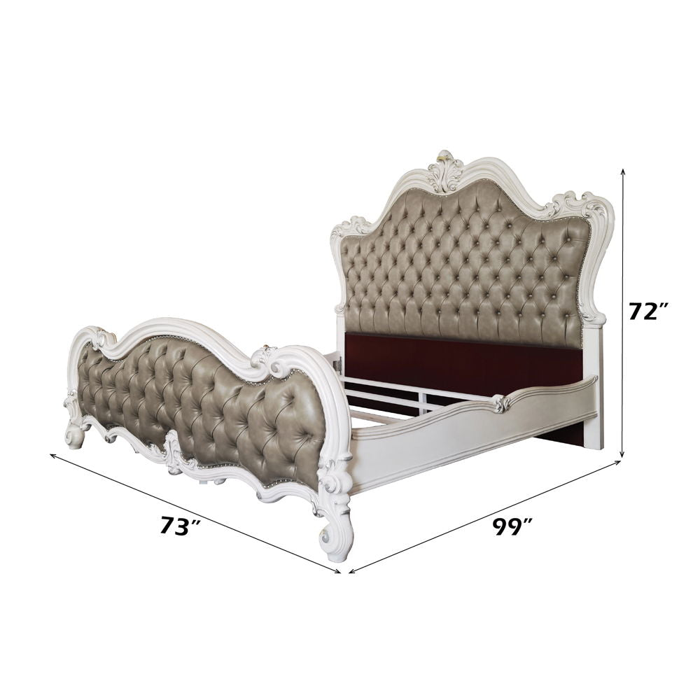 Versailles II - Queen Bed - Vintage Gray PU & Bone White Finsih