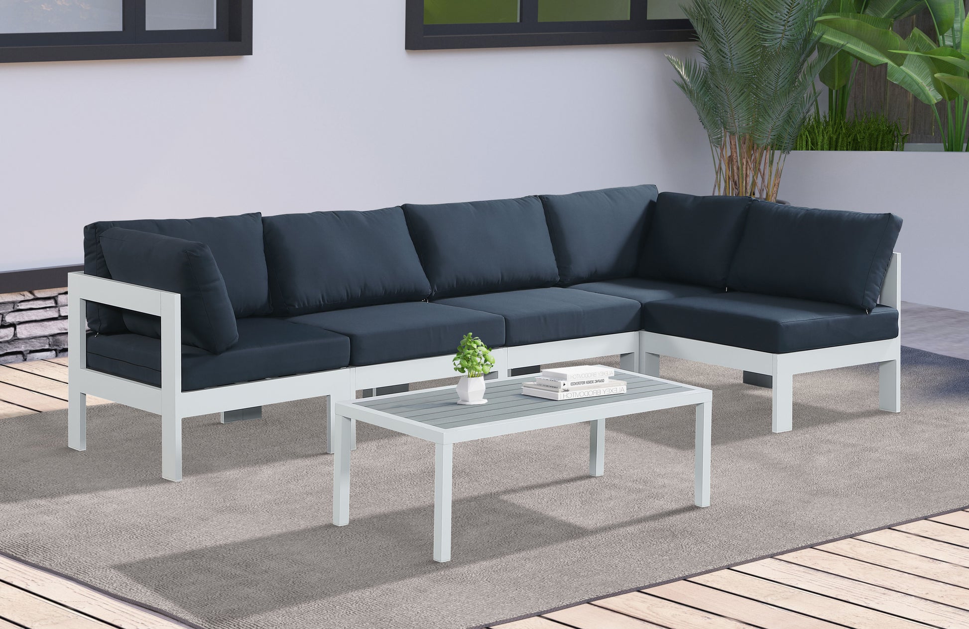 Nizuc - Outdoor Patio 5 Piece Modular Sectional With White Frame