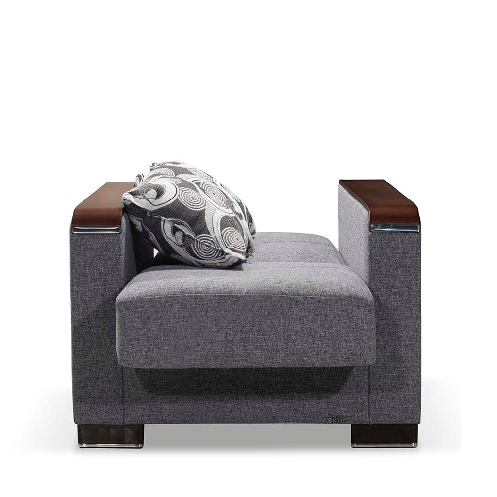 Ottomanson Armada X - Upholstered Convertible Wood Trimmed Armchair With Storage - Polyester