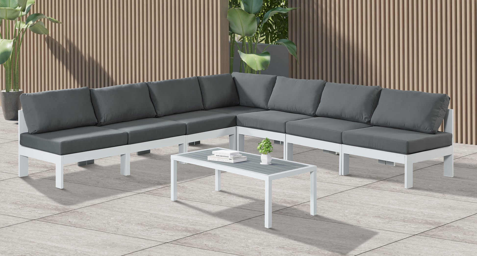 Nizuc - Outdoor Patio 7 Piece Modular Sectional With White Frame