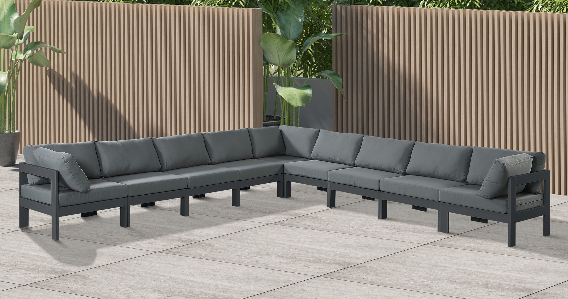 Nizuc - Outdoor Patio 9 Piece Modular Sectional With Gray Frame