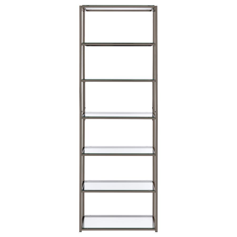 Kate - 5-Shelf Glass Bookshelf - Black Nickel