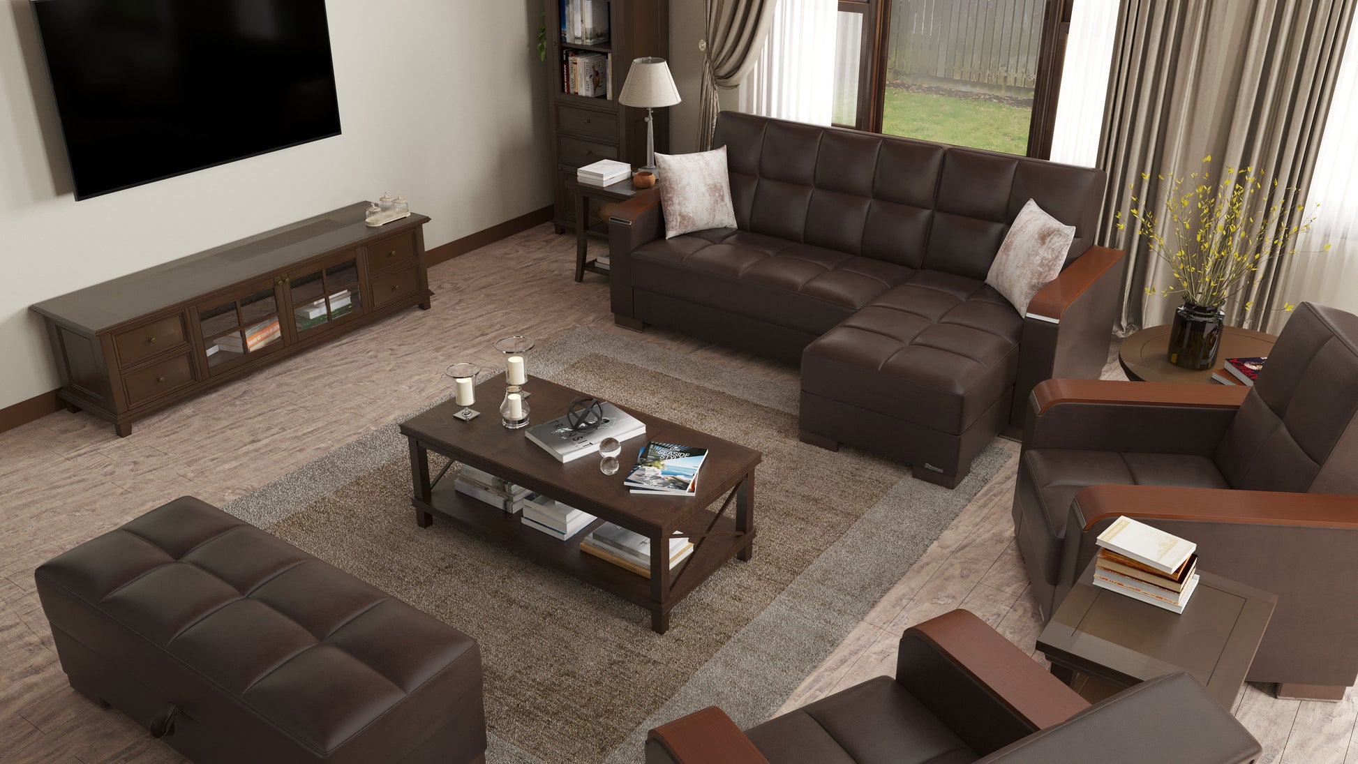 Ottomanson Armada X - Upholstered Convertible Wood Trimmed Chaise Lounge With Storage