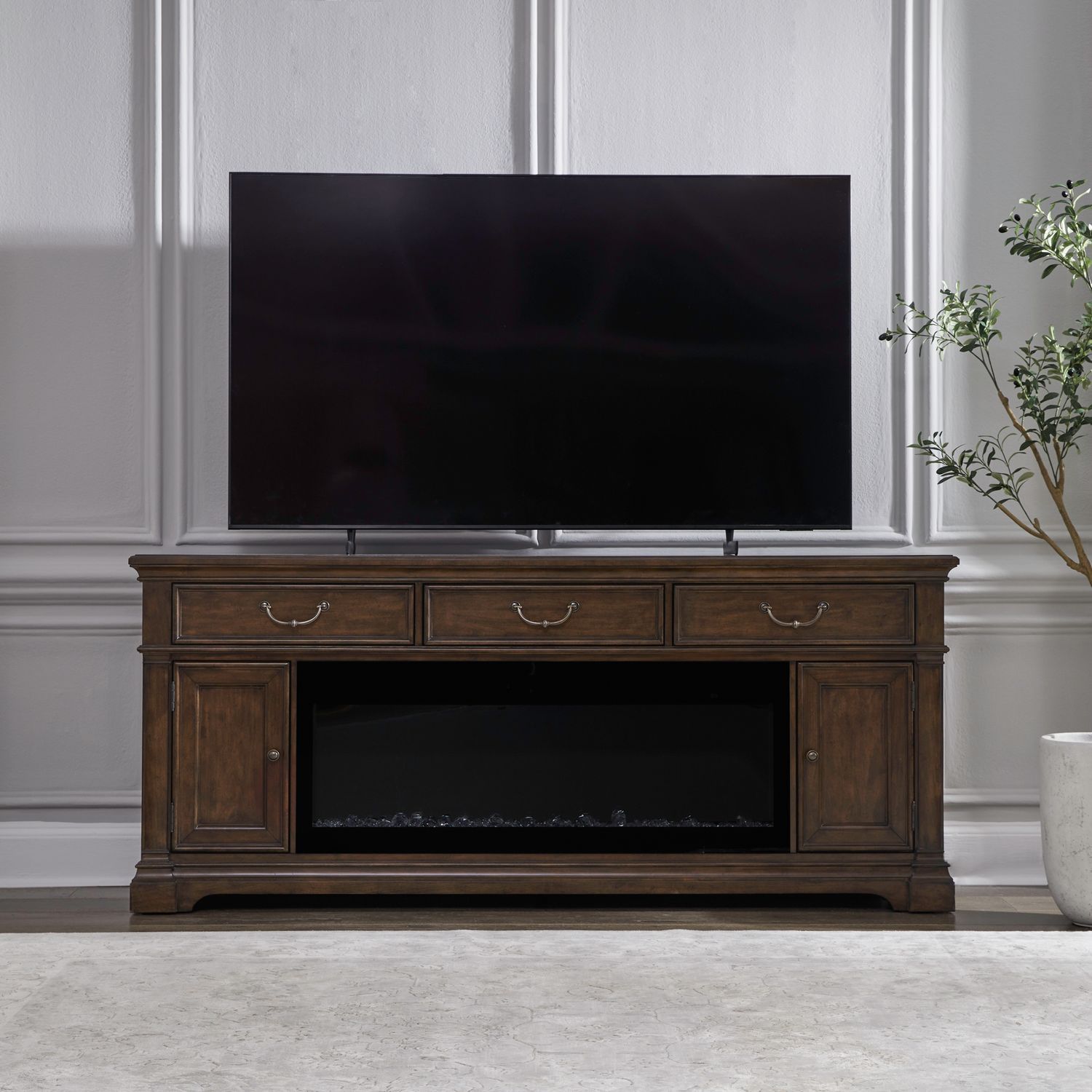 Fireplace TV Consoles - 512 84" Console With Fire FT - Brown