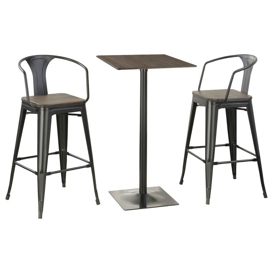 Cavalier - 3 Piece Square Bar Table Set - Dark Elm and Black