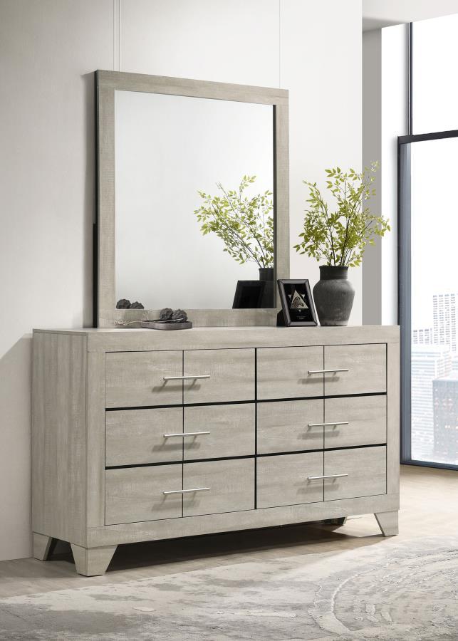 Trenton - 6-Drawer Bedroom Dresser With Mirror - Rustic Cream