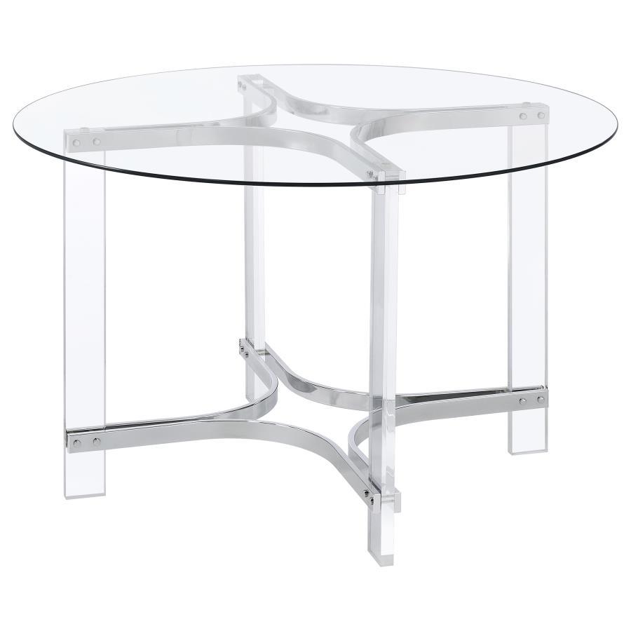 Keeling - 5 Piece Round Glass Top Acrylic Dining Set - Chrome