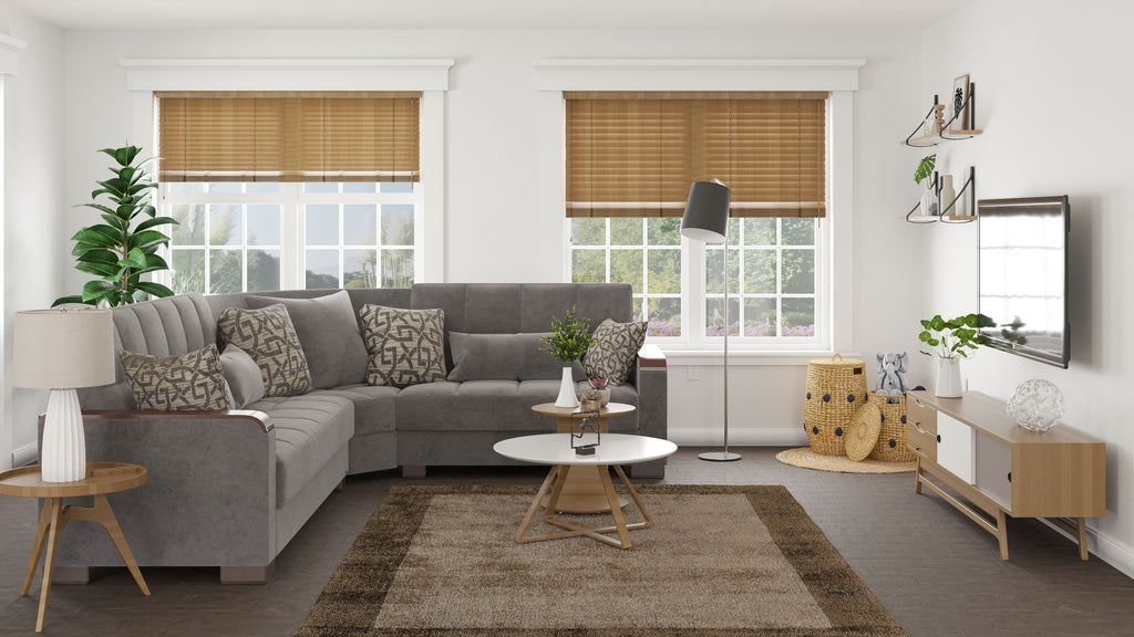 Ottomanson Armada X - Upholstered Convertible Wood Trimmed Sectional With Storage - Microfiber