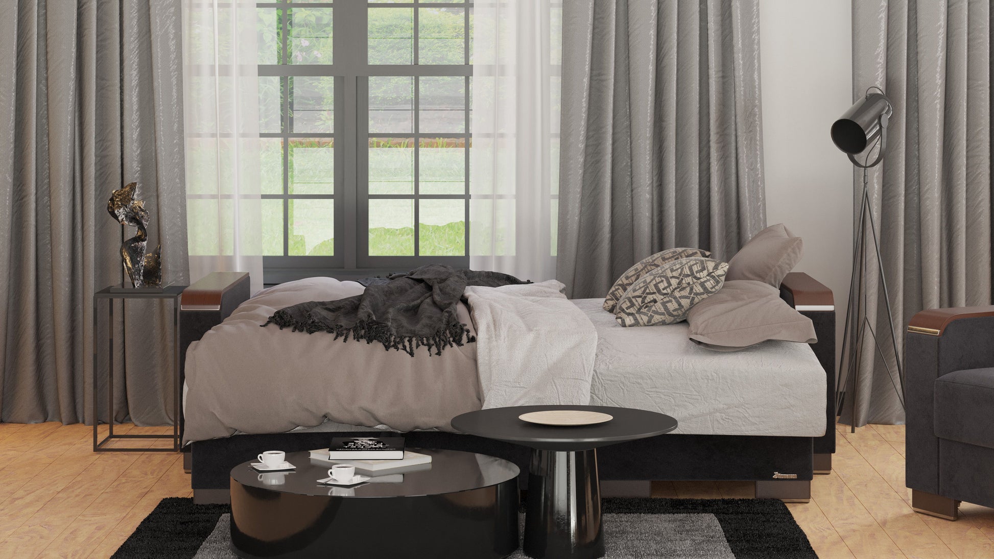 Ottomanson Armada X - Upholstered Convertible Wood Trimmed Chaise Lounge With Storage - Microfiber