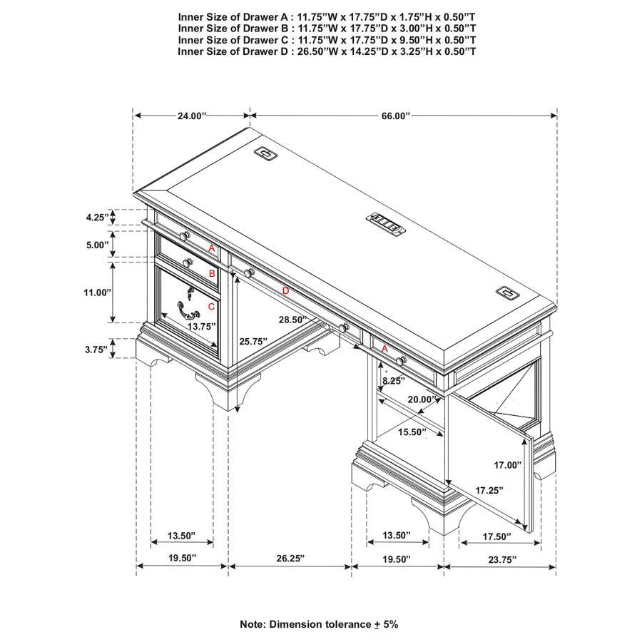 Hartshill - 5-Drawer Credenza Office Desk Burnish Oak - Burnished Oak
